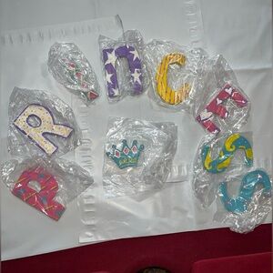 Princess Letters 4” And Crown Wooden Wall Decor, 9 Pieces Hand Painted Colorful